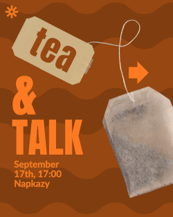 a poster depicting a teabag and text saying the details of the event